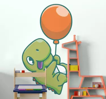 Söpö dinosaurus lentää ilmapallolla Dinosaurustarra - Tenstickers
