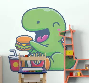 Söpö dinosaurus syö ruokaa Dinosaurustarra - Tenstickers