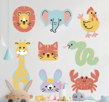 Söpö eläinten kokoelma seinätarra lastenhuone - Tenstickers