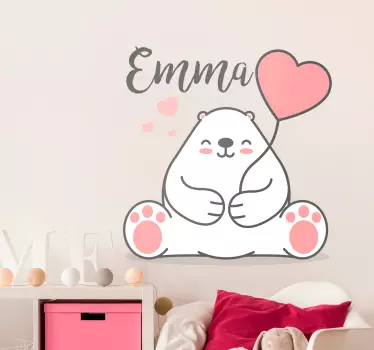 Söpö karhu nimellä mukautettava seinä tarra - Tenstickers