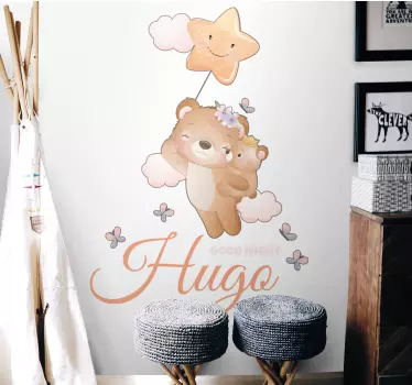Söpö karhu nimeltä pojalle seinätarra lastenhuone - Tenstickers