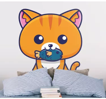 Söpö kissa kala kädessä kissatarra ja koiratarra - Tenstickers