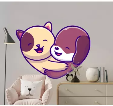 Söpö koira ja kissa logo sarjakuva seinätarra lastenhuone - Tenstickers