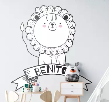 Söpö leijona nimellä seinätarra lastenhuone - Tenstickers