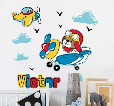 Söpö lentäjähahmo seinätarra lastenhuone - Tenstickers