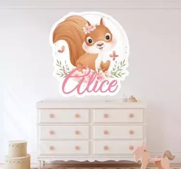 Lahjakas orava nimellä seinätarra lastenhuone - Tenstickers