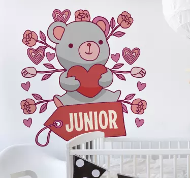 Söpö sydämellinen karhu seinätarra lastenhuone - Tenstickers