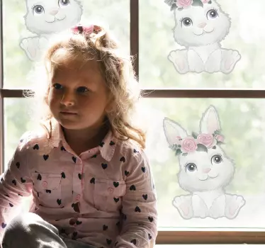 Söpö vauva kani kukka Ikkunatarra - Tenstickers