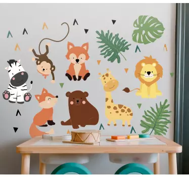 Söpö villieläimiä lehtiä Seinätarrat - Tenstickers