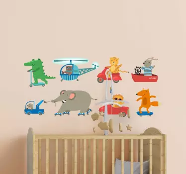 Söpöjä eläimiä ratsastus lelukuljetussarja seinätarra lastenhuone - Tenstickers