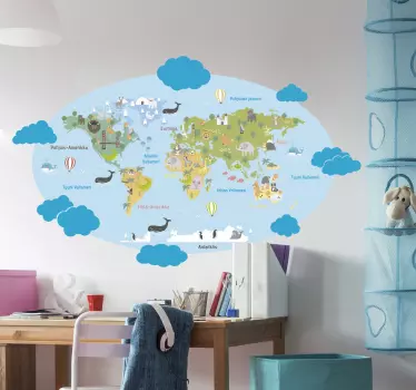 Suomalaisten lasten plenisfäärin maailmankartan seinätarra - Tenstickers