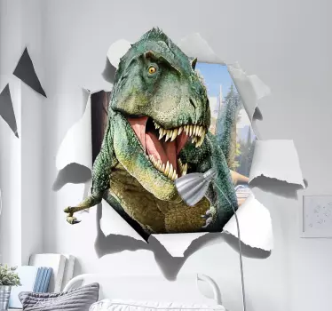 T-Rex läpi seinän 3D seinätarra - Tenstickers