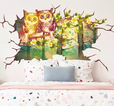 Trompe l'oeil pöllöt maisema kuvitus seinätarra - Tenstickers