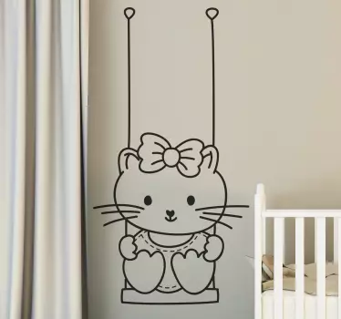 Tyttö kissa keinumassa koristetarra - Tenstickers