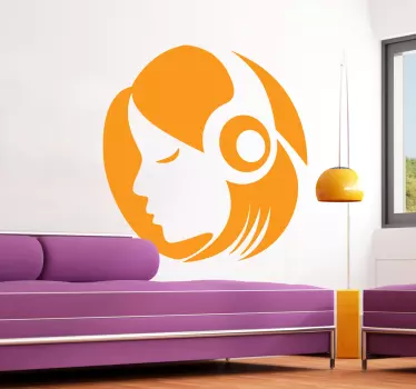 Tyttö kuulokkeet siluetti tarra - Tenstickers