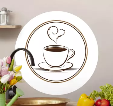 Tyylikäs kuppi kahvia sydämellä vieraanvaraisuus seinätarra - Tenstickers