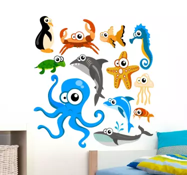 Utelias merieläinten kokoelma lasten tarroja - Tenstickers