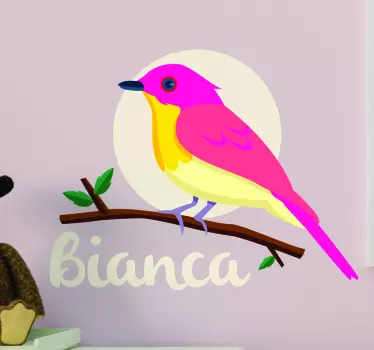 Vaaleanpunainen lintu oksalla Lintutarrat - Tenstickers