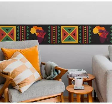 Värikäs afrikka kuvio koristereunus seinätarra - Tenstickers