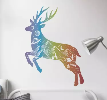 Värikäs hirvi hyppäämässä eläinseinätarra - Tenstickers