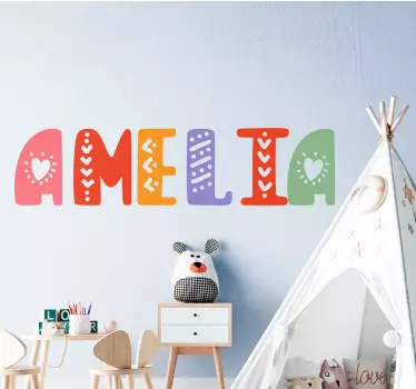 Värikäs niminäyttö seinätarra lastenhuone - Tenstickers