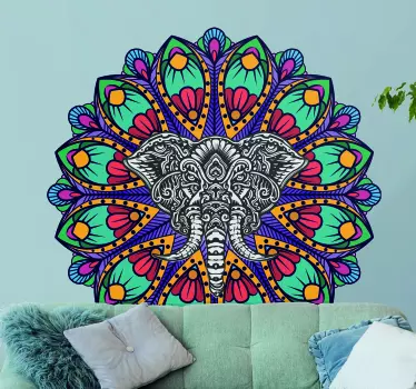 Värikäs norsu mandala Abstrakti seinätarra - Tenstickers