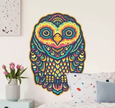 Värikäs pöllö mandala kukkatarra - Tenstickers