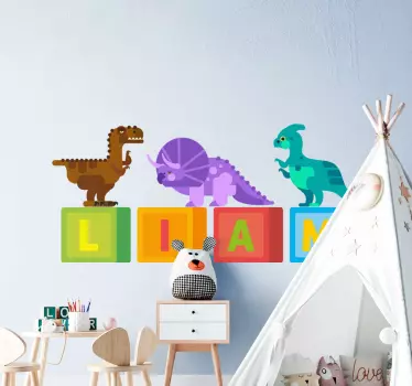 Värikkäitä dinosaurusblokkeja seinätarra lastenhuone - Tenstickers