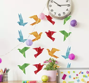 Värikkäitä origami-lintuja lintutarra - Tenstickers