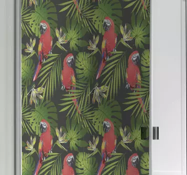 Värikkäitä papukaijoja harmaalla mustalla pohjalla Suihkuikkunata - Tenstickers