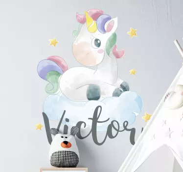 Vesiväri yksisarvinen pilvien kanssa Eläinsenätarrat - Tenstickers