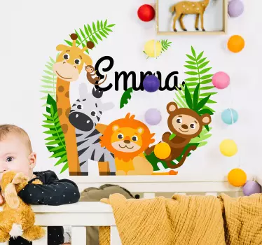 Viidakko eläin kuvitus valokuvatapetti tarra - Tenstickers