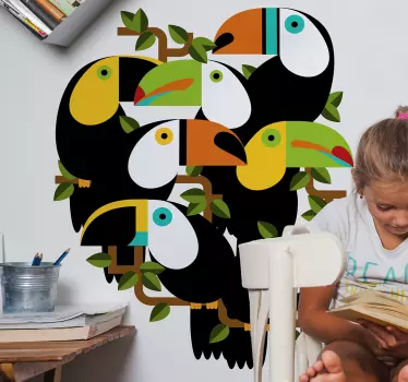 Viidakon eläimet värikäs papupaija seinätarra - Tenstickers
