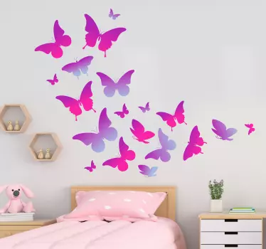 Violetti perhosia lentävä perhonen seinä tarra - Tenstickers