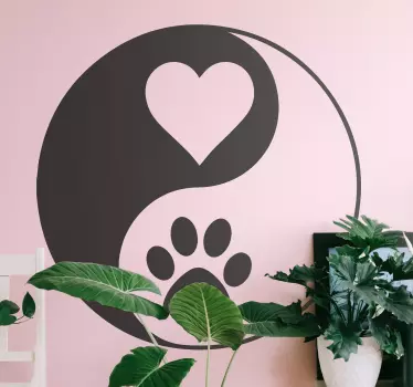 Yin yang tulosta tassu ja sydän Koiratarra - Tenstickers