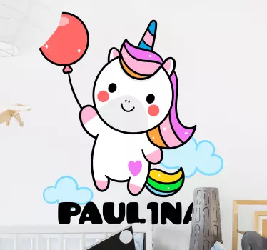 Yksisarvinen ilmapalloa pitävä seinätarra lastenhuoneeseen - Tenstickers