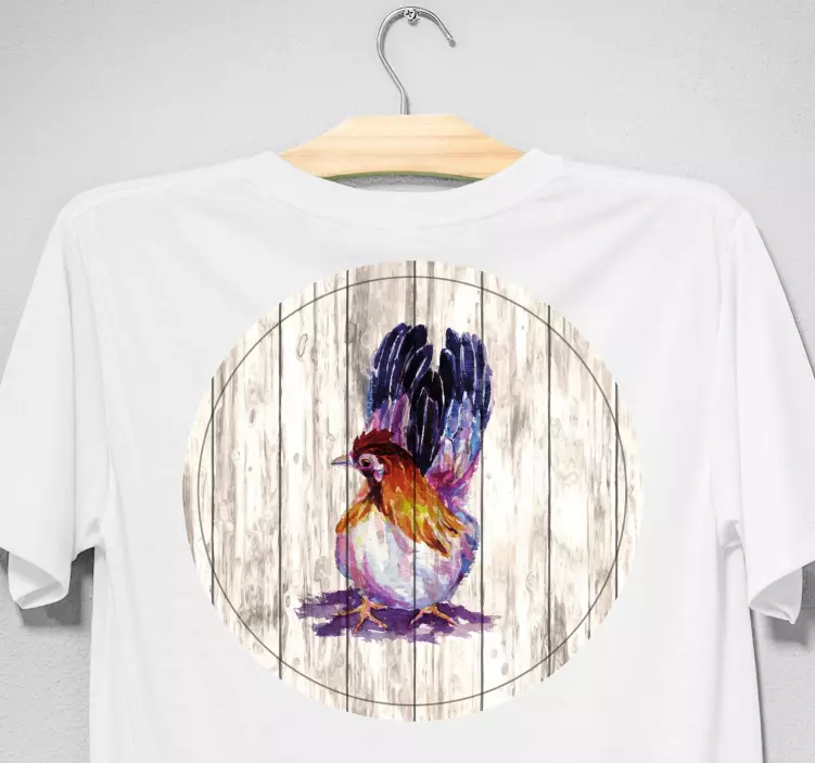 Piirretty kukko puukuvioituun t-paitaan - Tenstickers