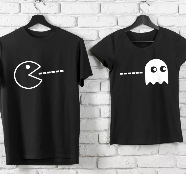 Couple T Shirts Yksivärinen pac-man ja haamu - Tenstickers