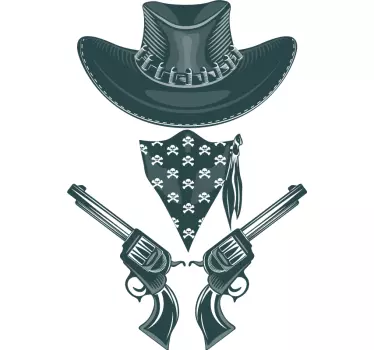 Cowboy-hattu, bandanna ja revolverit t-paita - Tenstickers