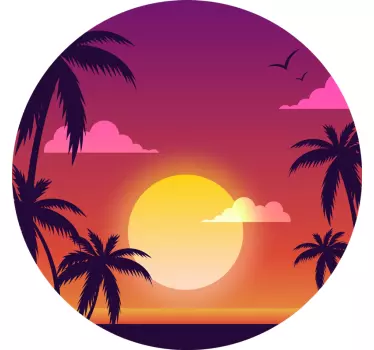 T-paita violetti auringonlasku ja palmuja - Tenstickers