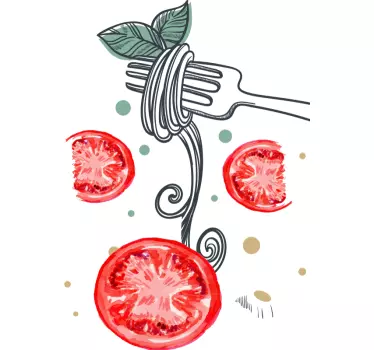 Pastahaarukka ja tomaatit t-paita - Tenstickers