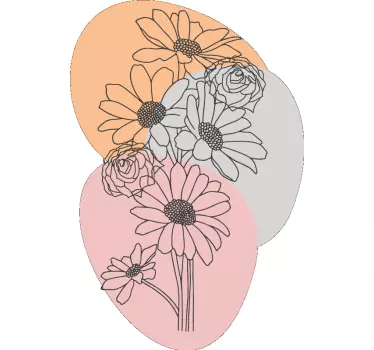 Kimppu auringonkukkia ja ruusuja viivapiirros - Tenstickers