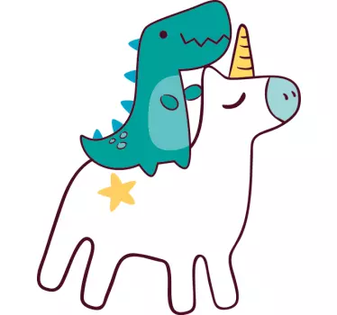 Yksisarvinen ja dinosaurus sarjakuva design t-paita - Tenstickers