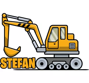 Keltainen sarjakuvakaivinkone nimellä paita lapselle - Tenstickers