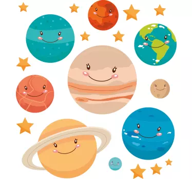 Sarjakuva hymiö planeettoja paita lapselle - Tenstickers