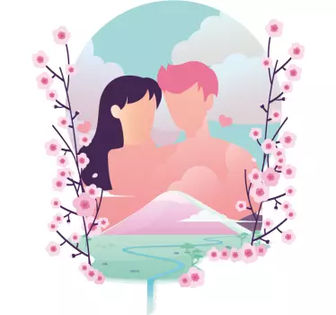 Romanttinen kukkaisloveparin t-paita - Tenstickers