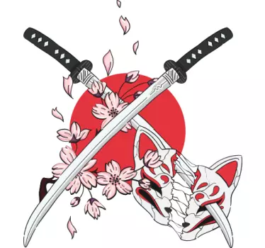 Japanilaiset miekat kukilla t-paita - Tenstickers