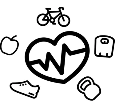 Doodle terveys- ja kuntokuvakkeiden t-paita - Tenstickers