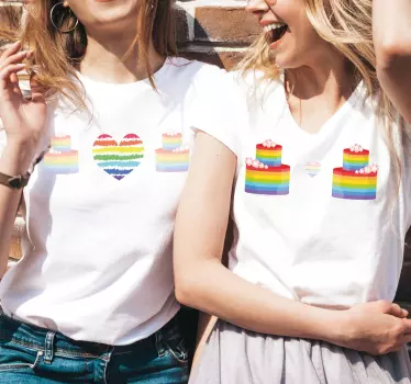 Äiti ja tytär t-paita sateenkaari sydänkakut - Tenstickers