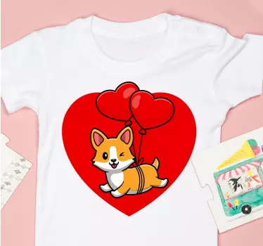 Corgi sydänilmapalloilla lasten t-paita - Tenstickers